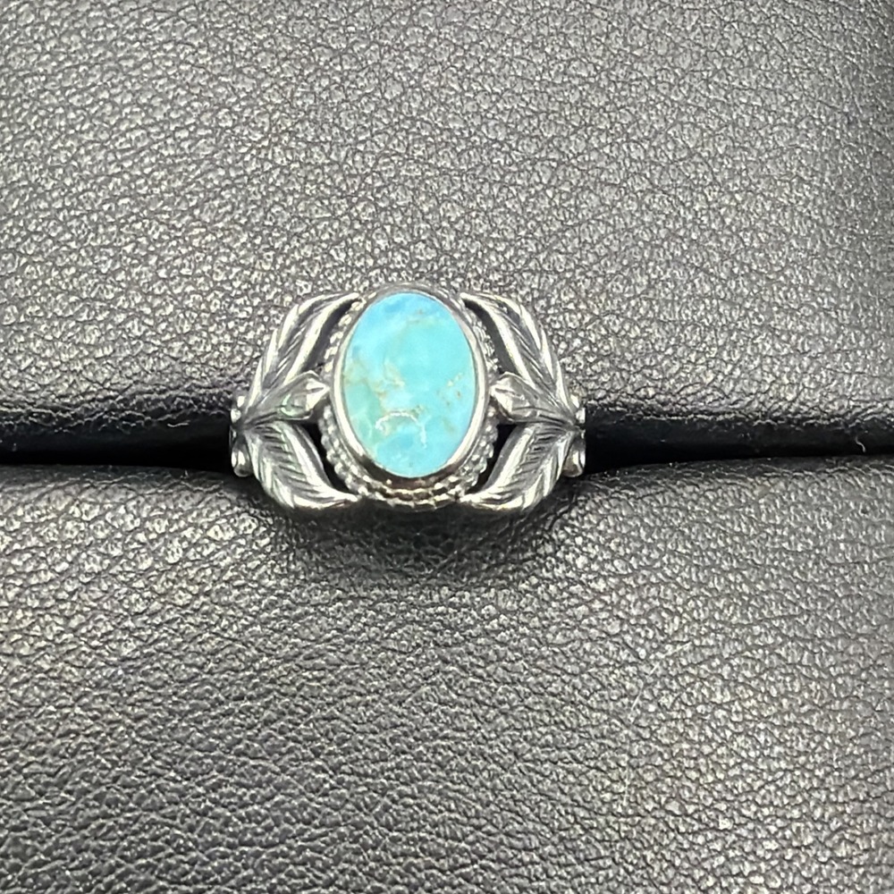 New Condition Sterling Silver Turquoise Leaf Ring Size 6 J16